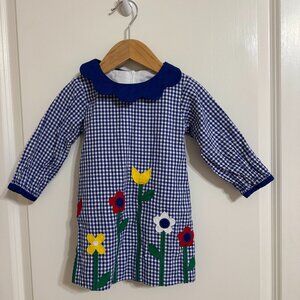 Florence Eiseman Royal Blue & White  Gingham Floral appliqué dress   Size 2T